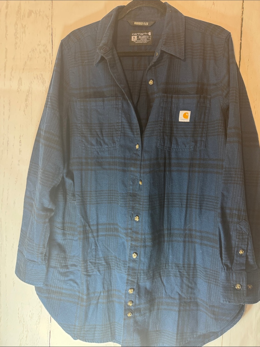Women’s Carhartt Blue Plaid Rugged Flex Button-Up Work Shirt